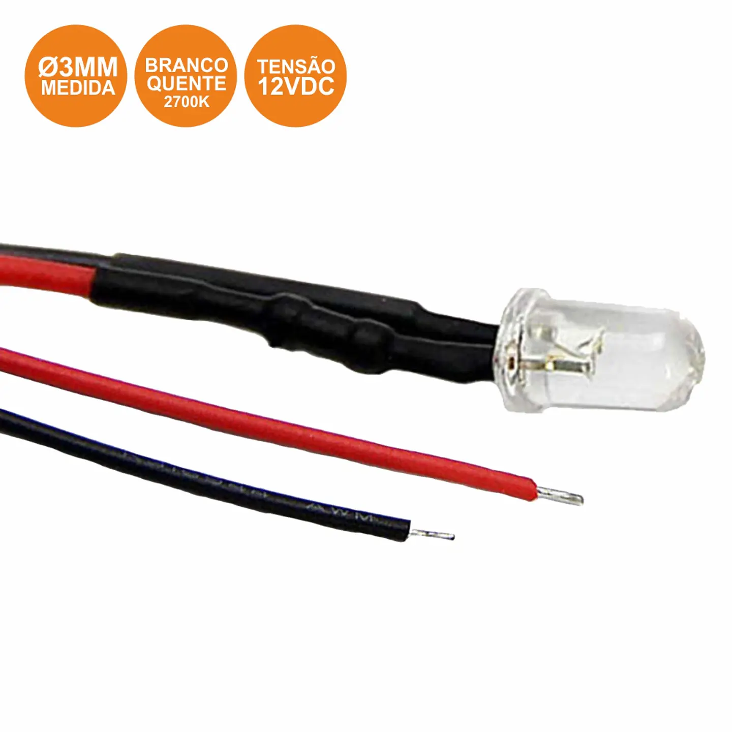 LÂMPADA MINIATURA LED 12V 3MM BRANCO QUENTE 20CM 1