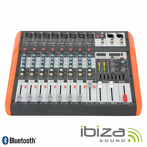 MESA DE MISTURA 8 CANAIS 6 ENTRADAS USB/BT/GRAVAÇÃO IBIZA