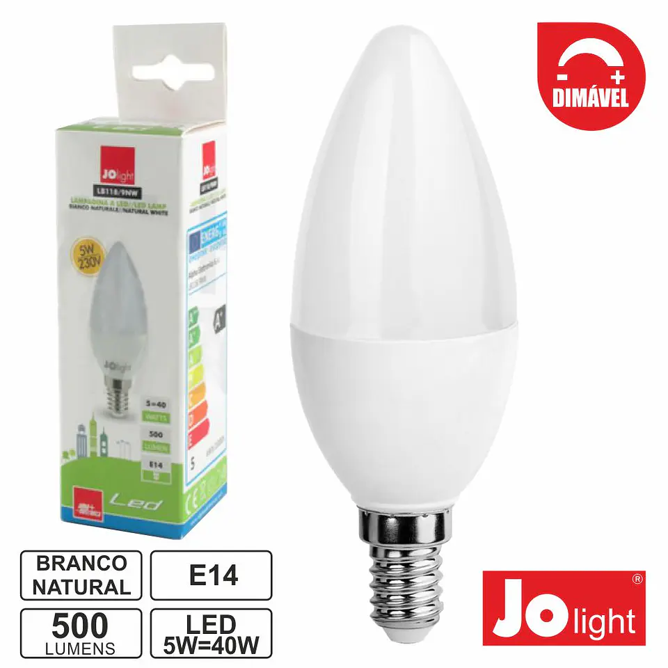 LÂMPADA E14 5W 230V DIMÁVEL LED VELA 4000K 500LM 1