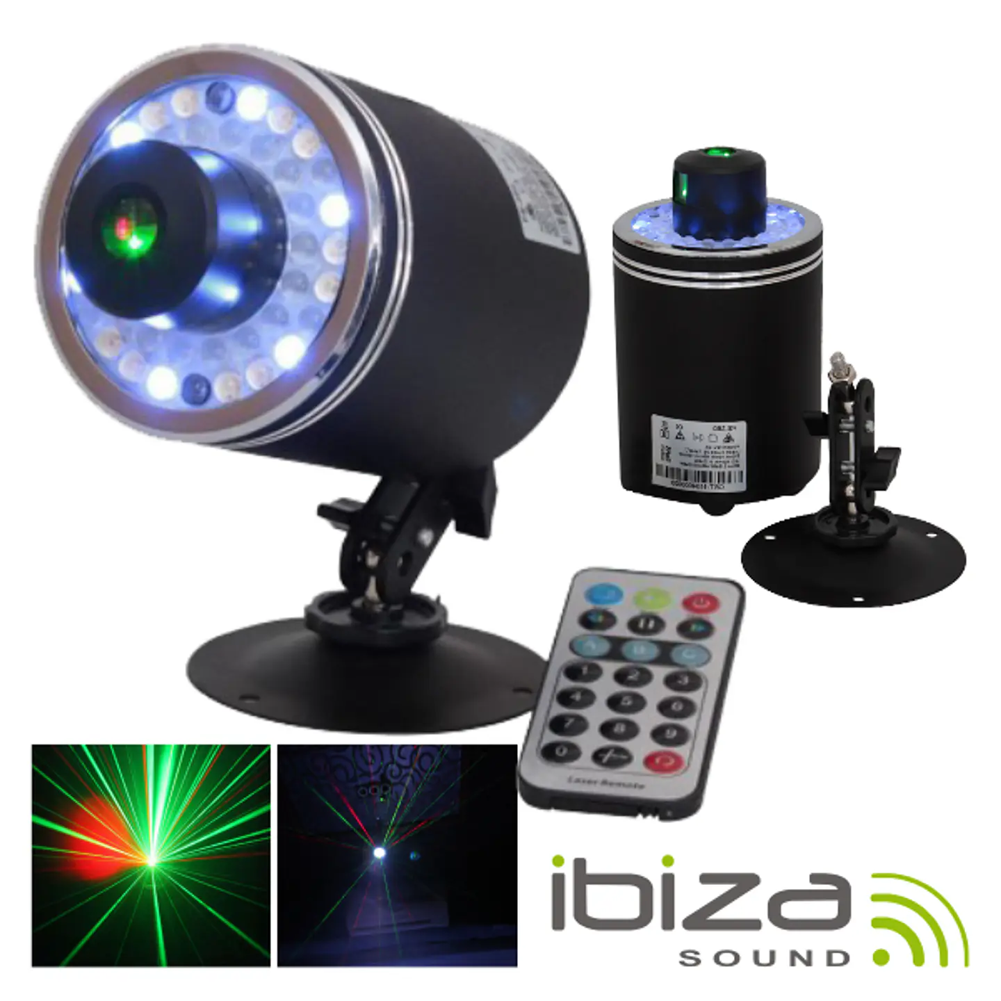 LASER VERMELHO VERDE C/ 18 LEDS RGB 360° COMANOD MIC IBIZA 1
