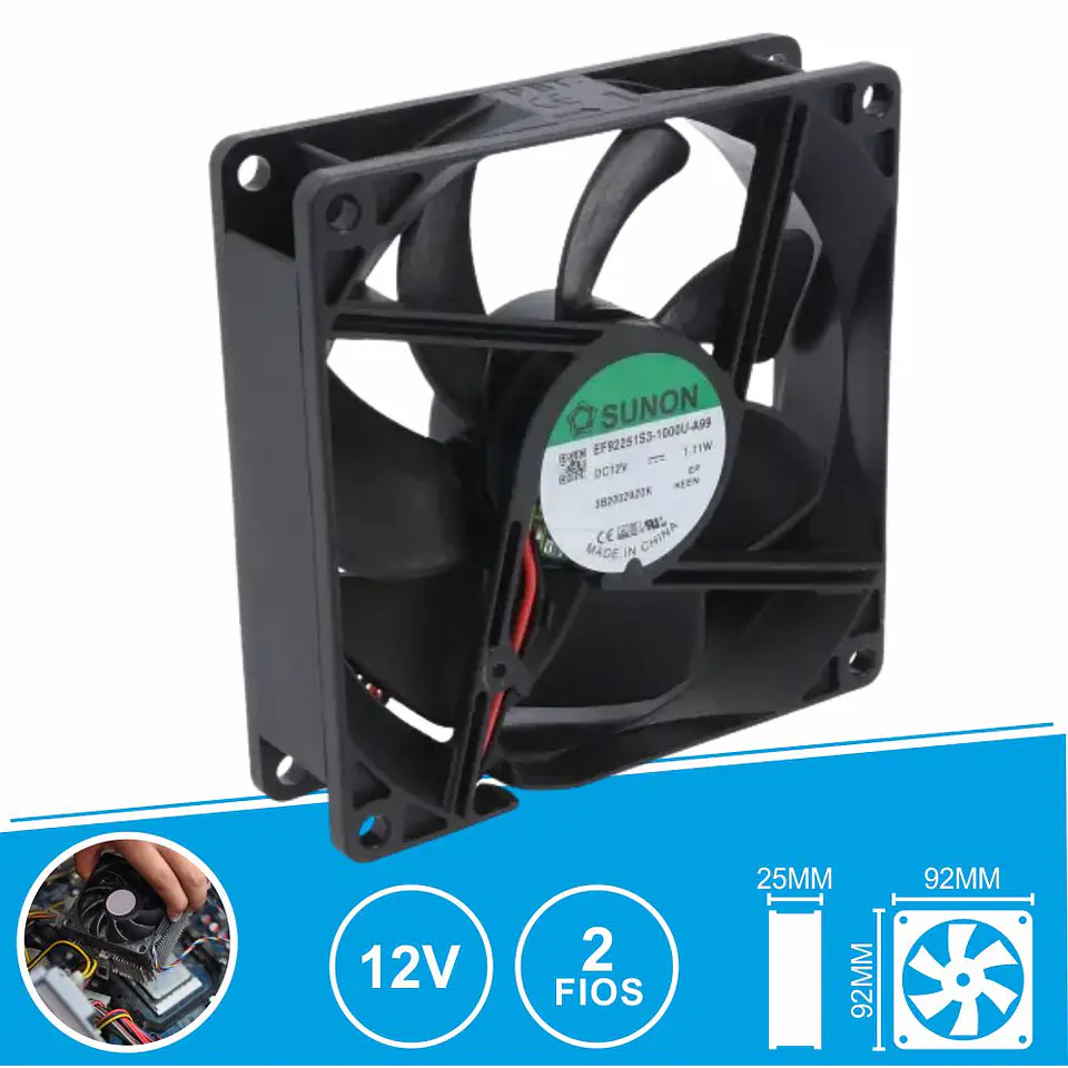 Ventoinha 12VDC 92x92x25mm 2 Fios EF92251S3-1000U-A99 SUNON 1