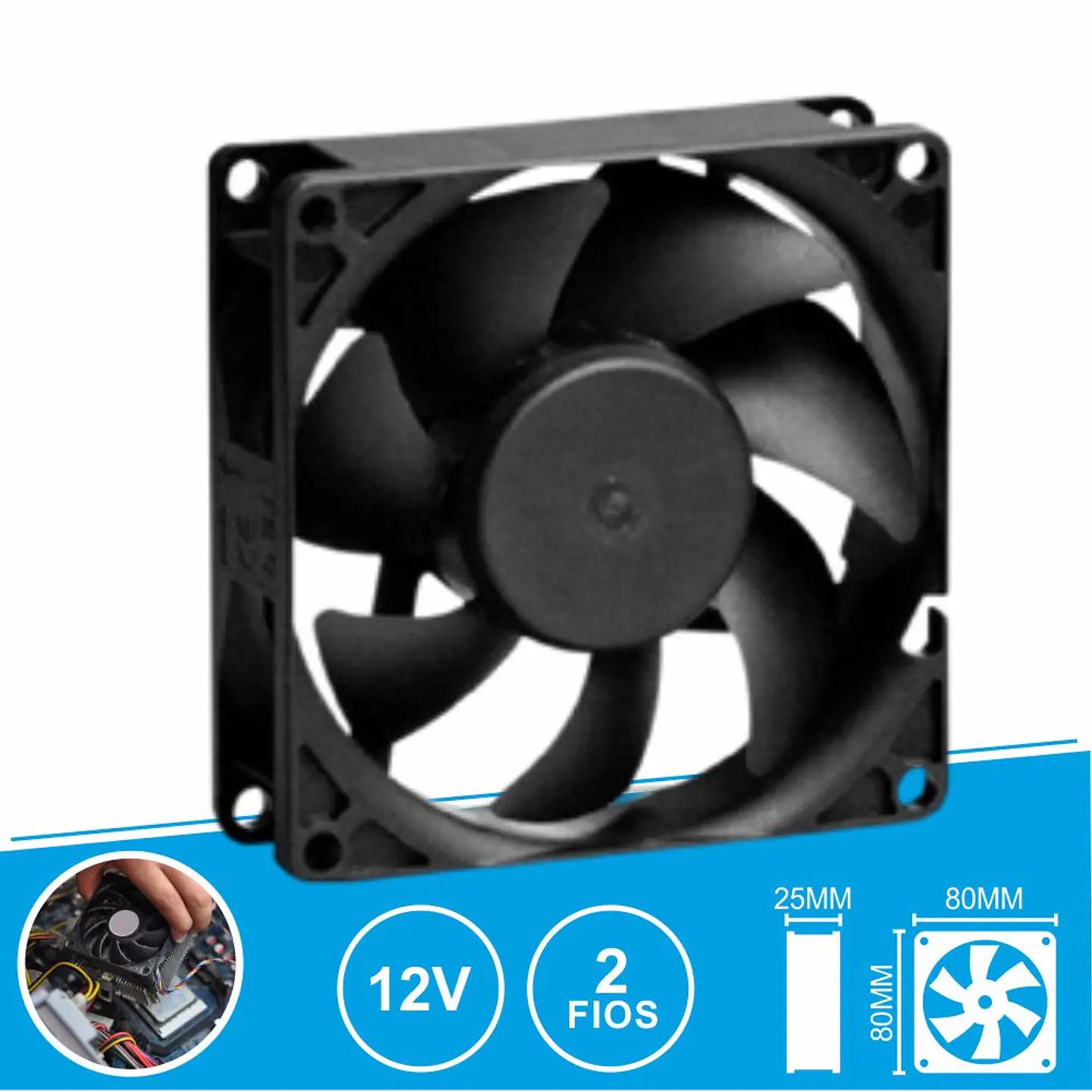 Ventoinha 12VDC 80x80x25mm 2 Fios EF80251S3-1000U-A99 SUNON 1