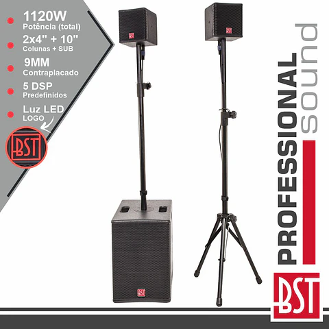CONJUNTO SOM BI-AMPLIFICADO PRO 2.1 1120W DSP BST