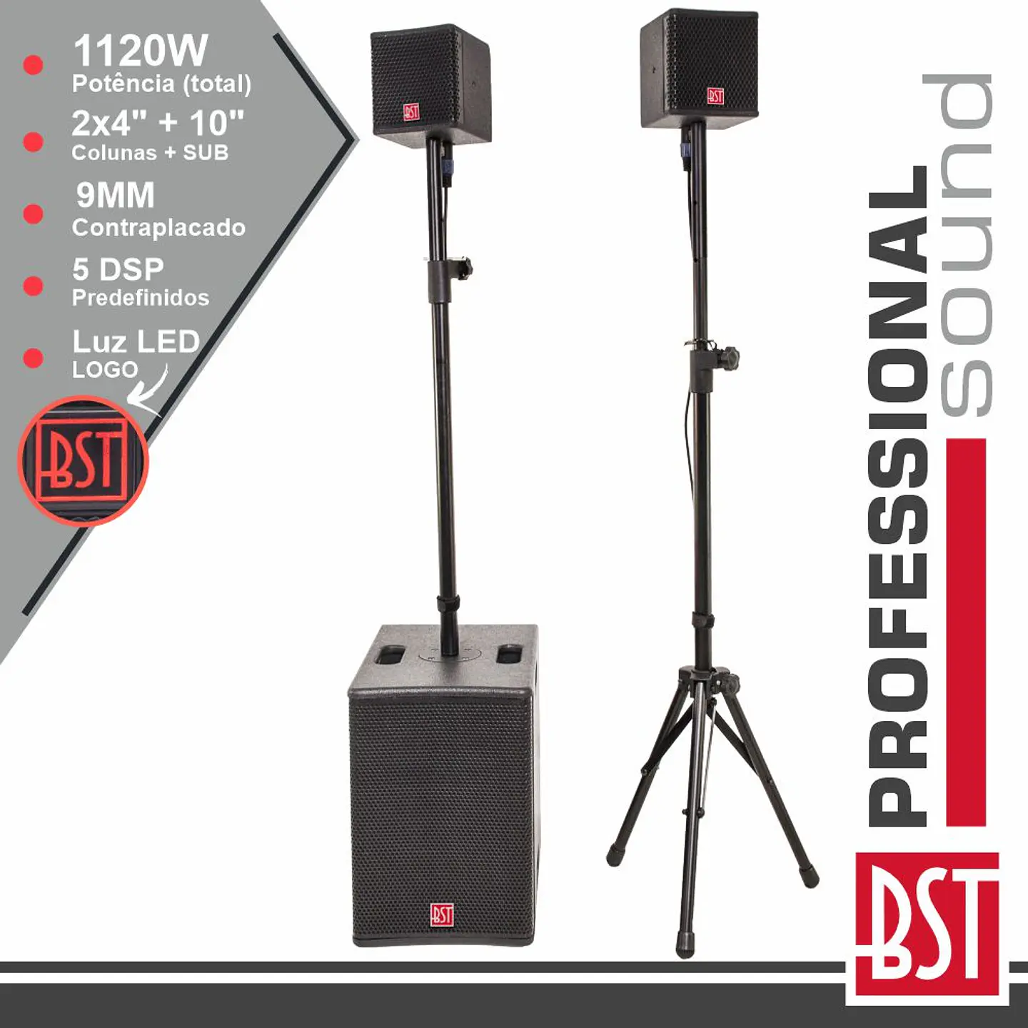 CONJUNTO SOM BI-AMPLIFICADO PRO 2.1 1120W DSP BST 1