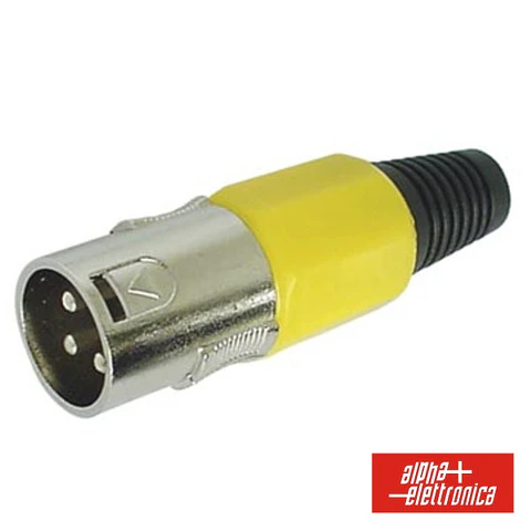 FICHA XLR 3P MACHO AMARELA C/ BLINDAGEM E BLOQUEIO