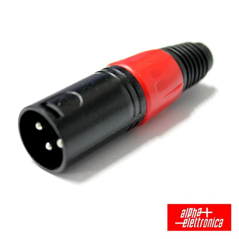 FICHA XLR 3P MACHO VERMELHA C/ BLINDAGEM E BLOQUEIO