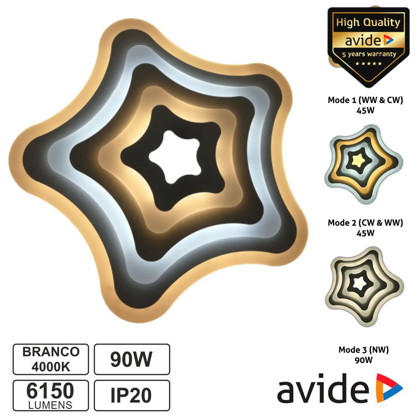 Candeeiro Decorativo LED 90W 3000K-4000K-6400K AVIDE 1