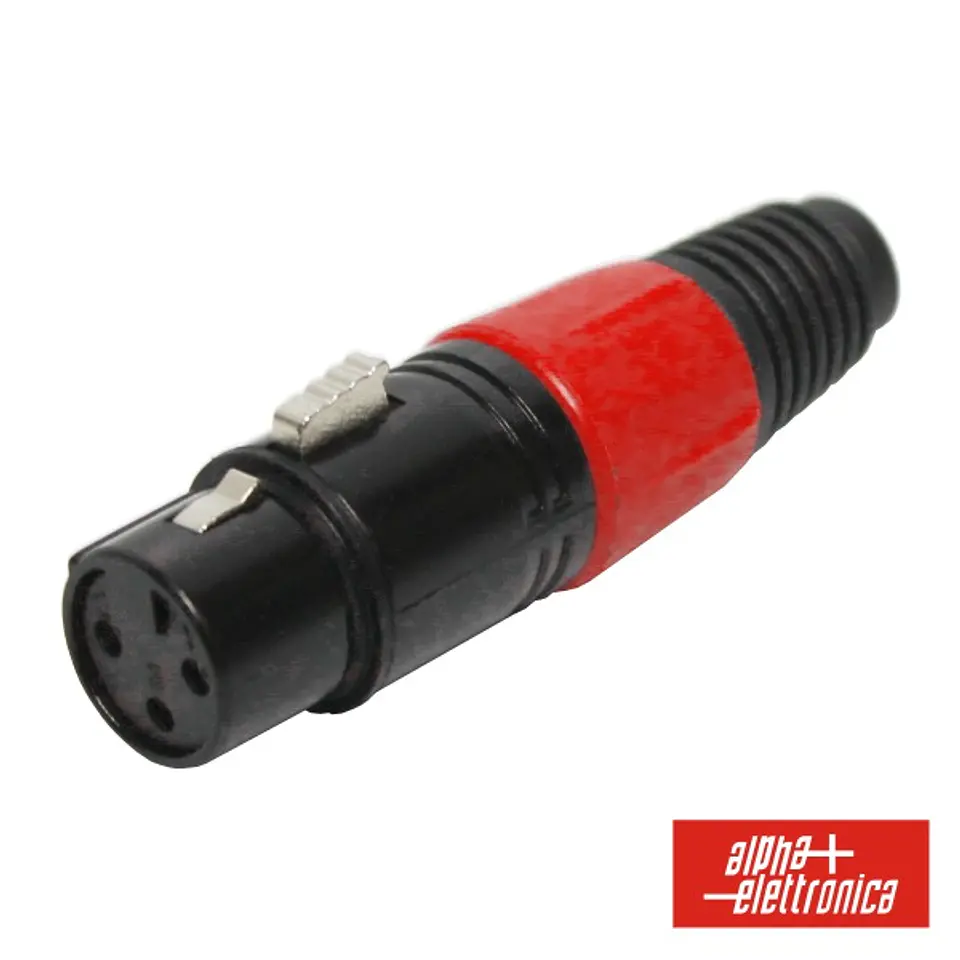 FICHA XLR 3P FÊMEA VERMELHA C/ BLINDAGEM E BLOQUEIO 1