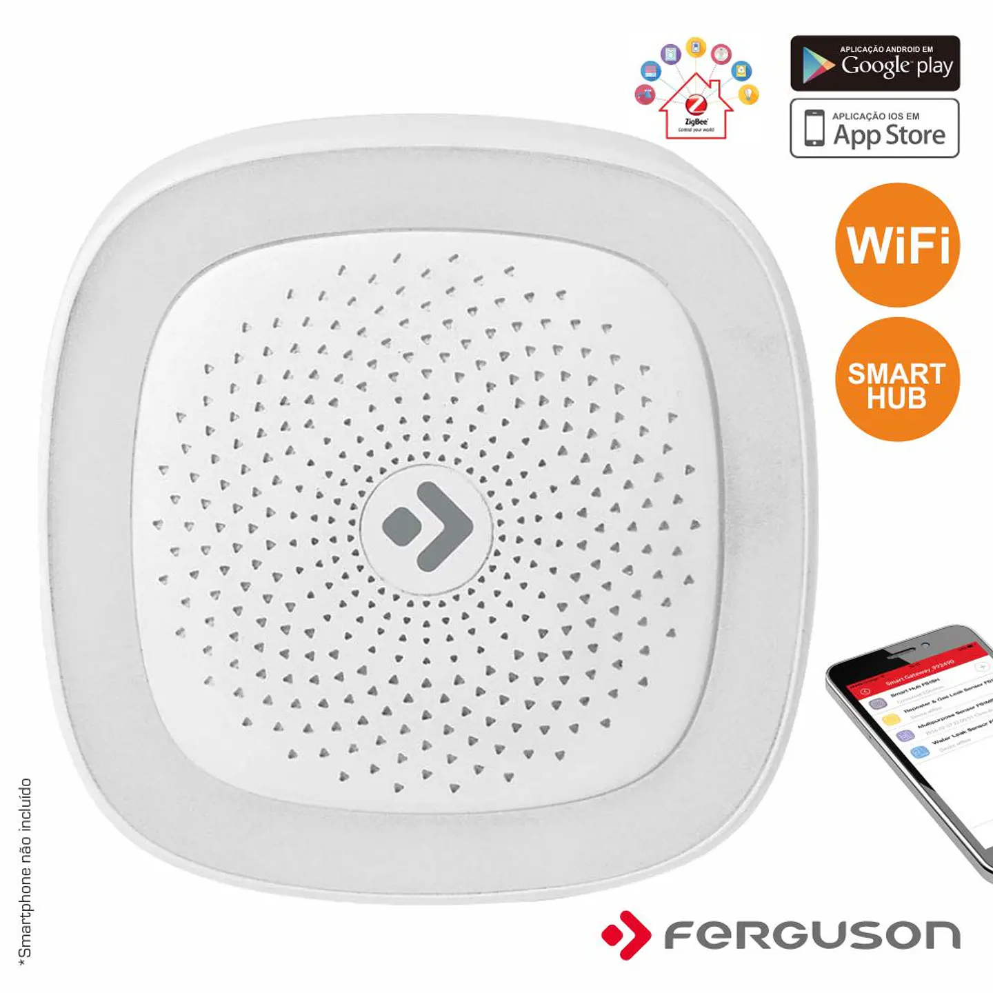 SMART HUB S/ FIOS C/ ALARME LUZ LED WIFI ZIGBEE FERGUSON 1