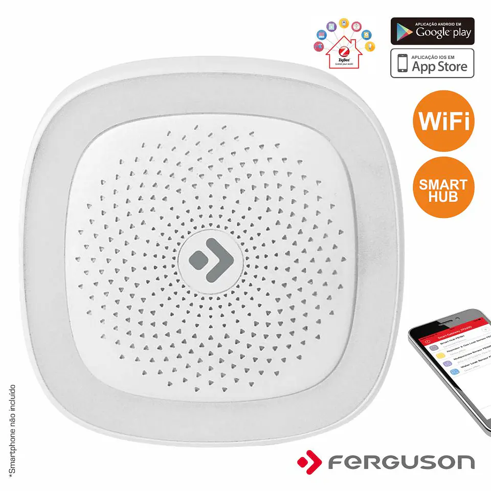 SMART HUB S/ FIOS C/ ALARME LUZ LED WIFI ZIGBEE FERGUSON 1