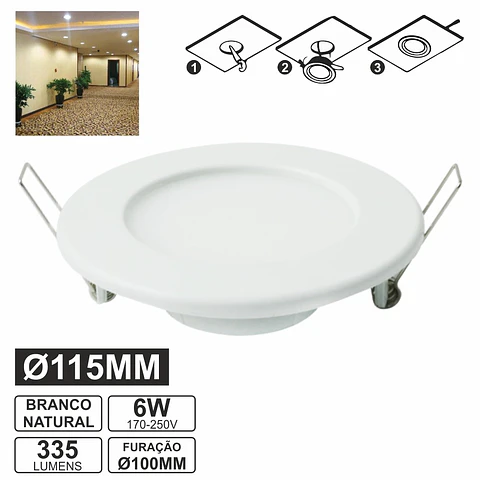 PAINEL LEDS REDONDO 6W 100MM BRANCO NATURAL 335LM