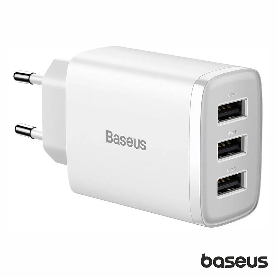 Alimentador Comutado 3 USB-A 17W Branco BASEUS 1
