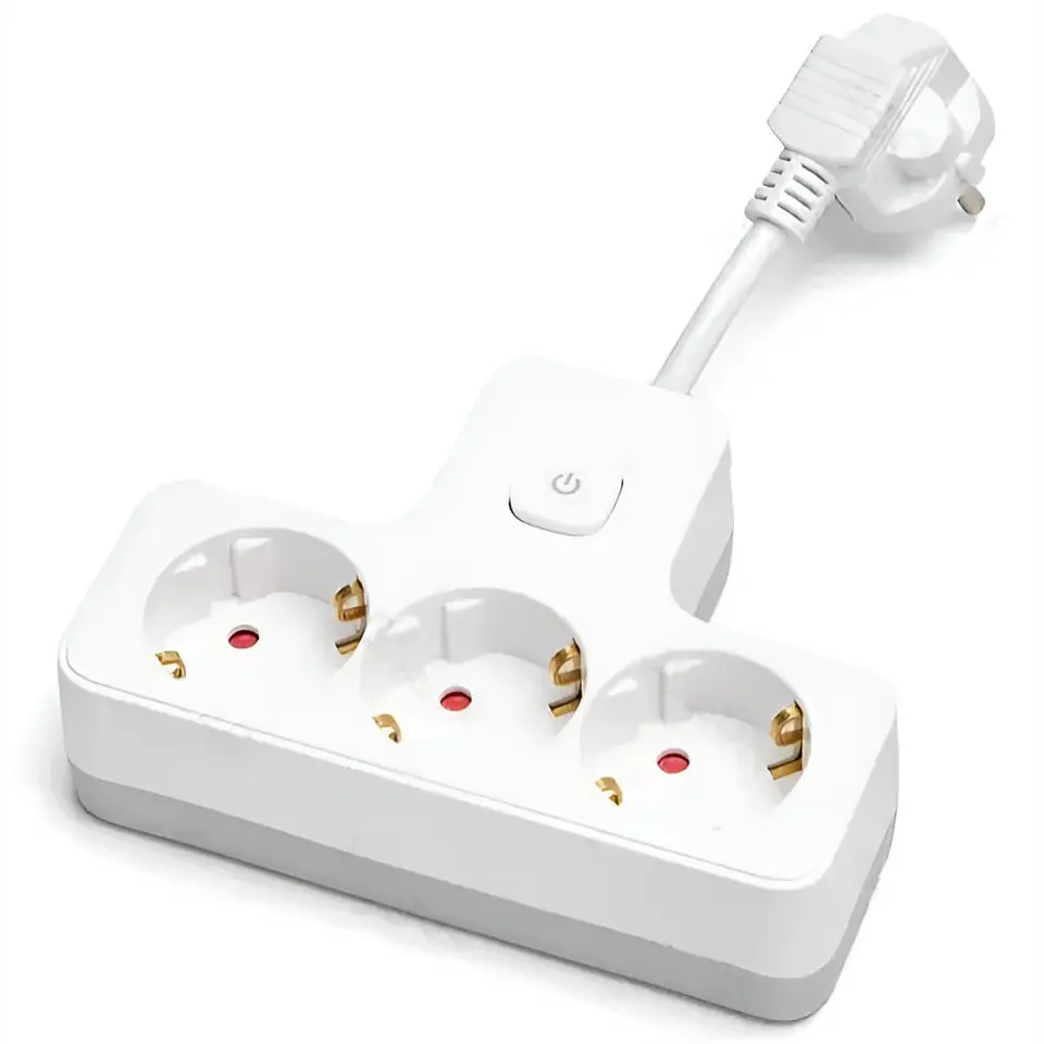 Ficha Elétrica Adaptadora 3x Schuko C/ Interruptor 1