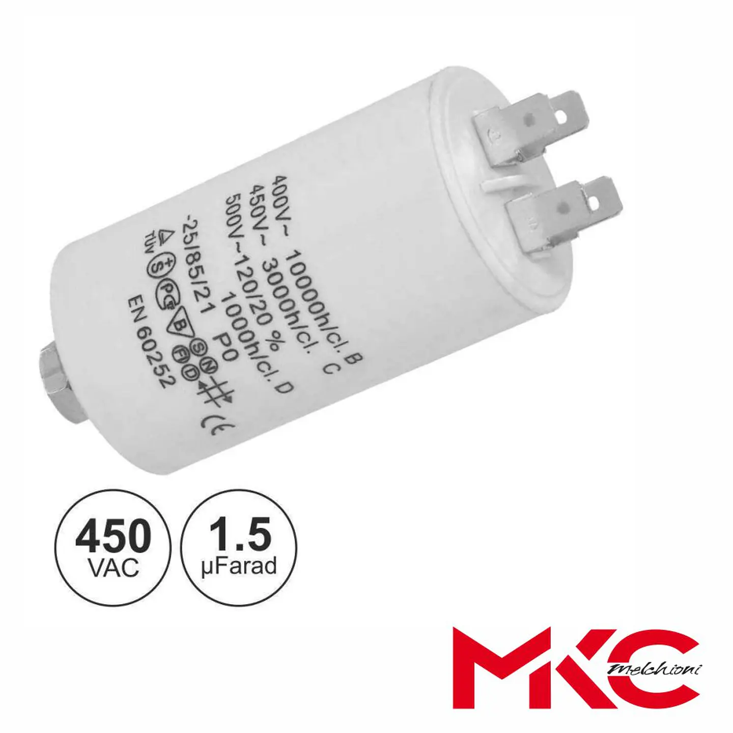 Condensador Arranque 1.5uF 450V C/ Terminais Faston 1