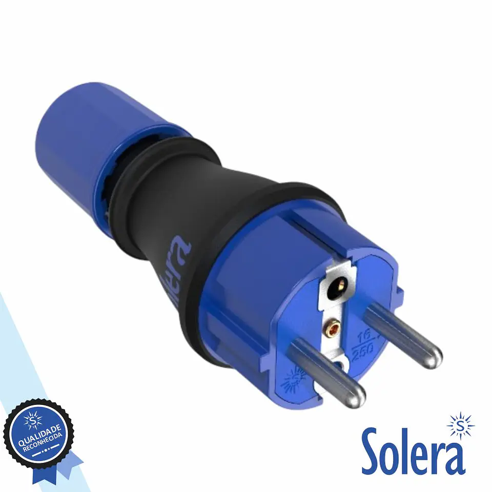 Ficha Schuko Macho 2P+E 16A 250V IP54  Preta e Azul SOLERA 1