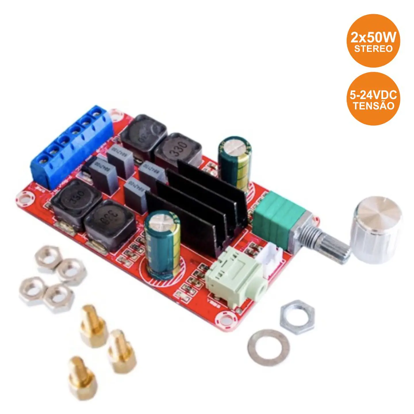 KIT MÓDULO AMPLIFICADOR 2 CANAIS STEREO 50W 5-24VDC 1