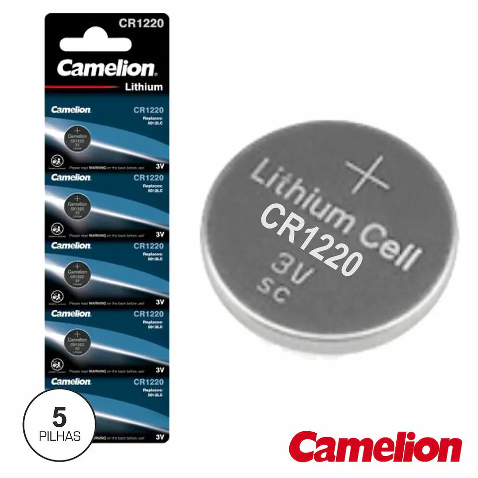 PILHA LITHIUM BOTÃO CR1220 3V 38MA 5X BLISTER CAMELION 1