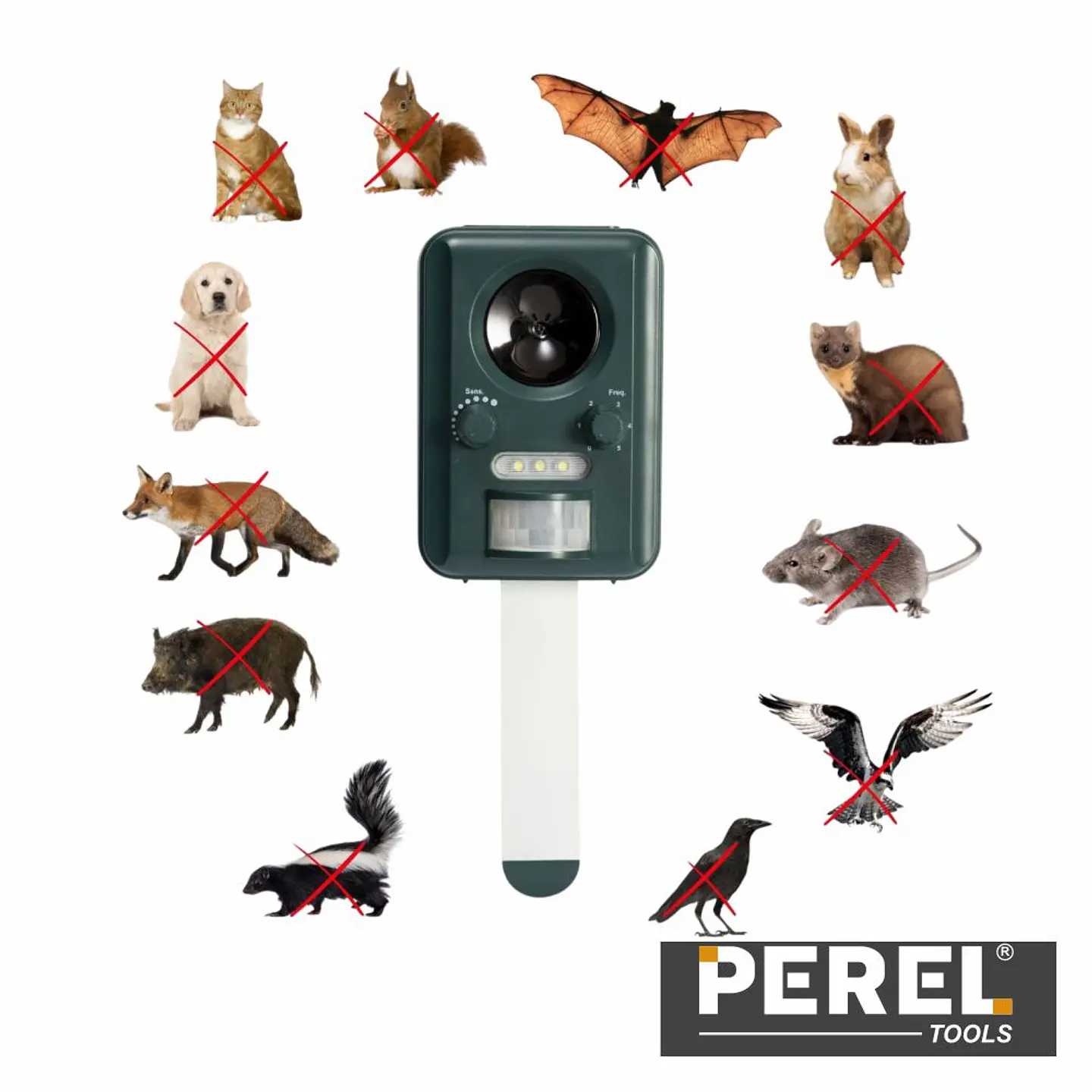 Repelente Animais 65m2 P/ Ultra-Sons A Energia Solar PEREL 1
