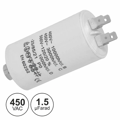 CONDENSADOR ARRANQUE 1.5uF 450V + TERRA
