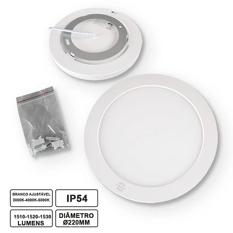PAINEL LED REDONDO 18W 3000K-4000K-5000K C/SENSOR