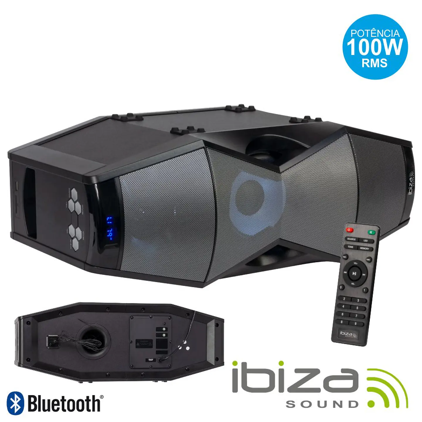 COLUNA AMPLIFICADA 100W USB/SD/BT/FM/COMANDO LED IBIZA 1