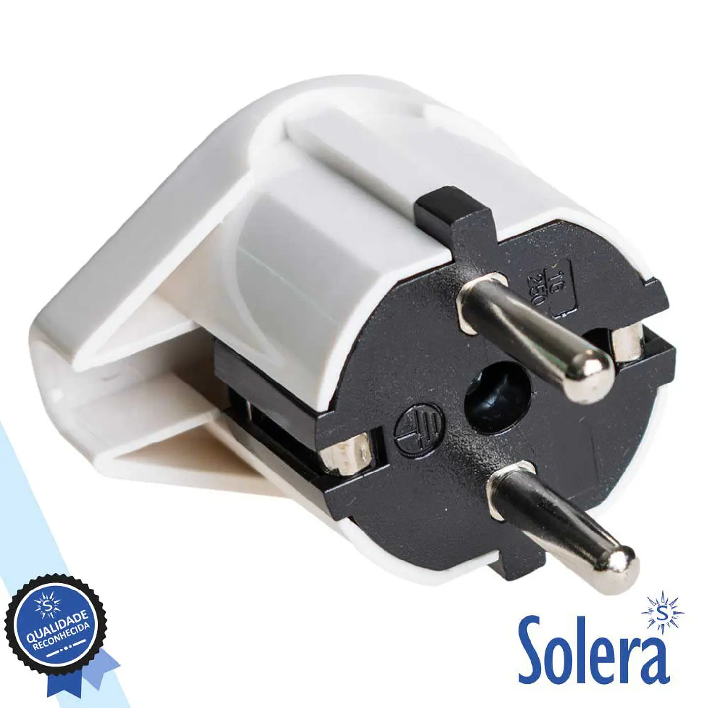 FICHA SCHUKO MACHO C/ TERRA LATERAL 220V BRANCO SOLERA 1