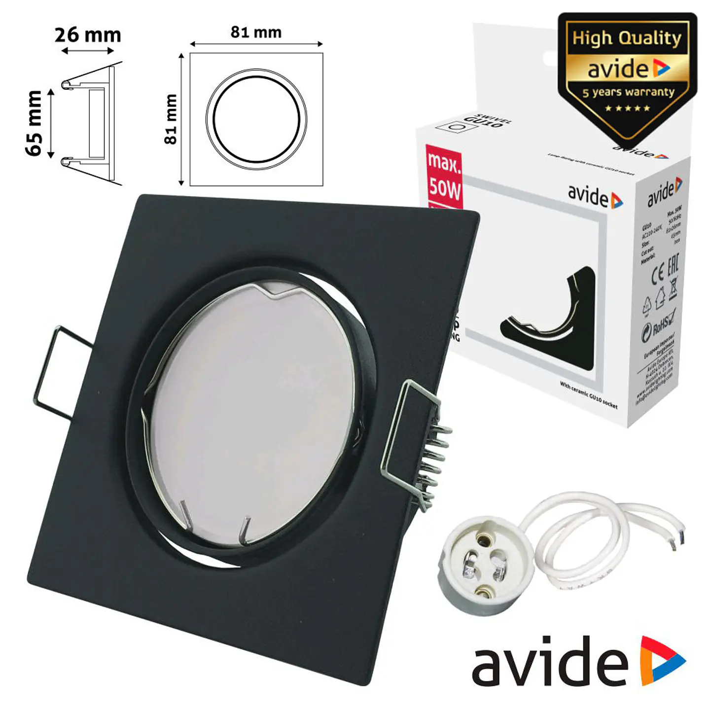 ARO QUADRADO AJUSTÁVEL ANTRACITE P/ MR16-GU10 AVIDE 1