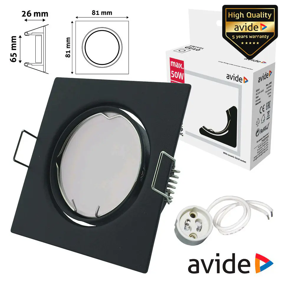 ARO QUADRADO AJUSTÁVEL ANTRACITE P/ MR16-GU10 AVIDE 1