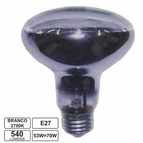 LÂMPADA E27 52W=70W 230V R63 HALOGÉNEO BRANCO QUENTE