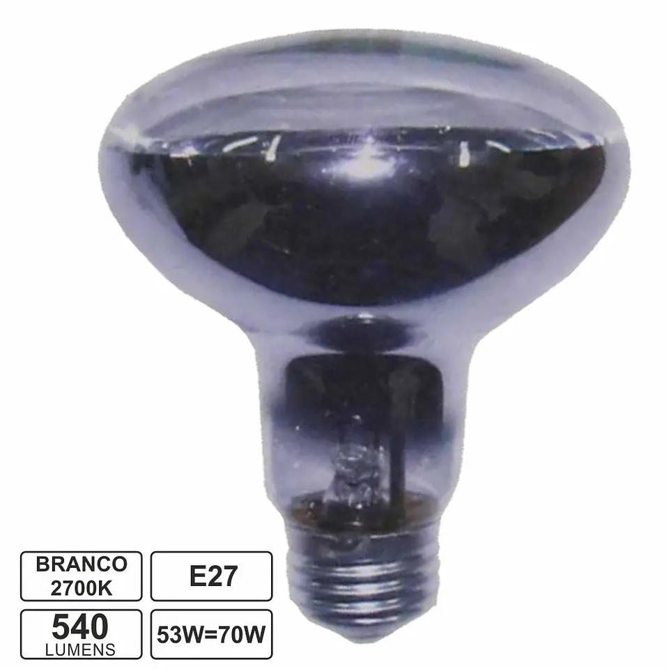 LÂMPADA E27 52W=70W 230V R63 HALOGÉNEO BRANCO QUENTE 1