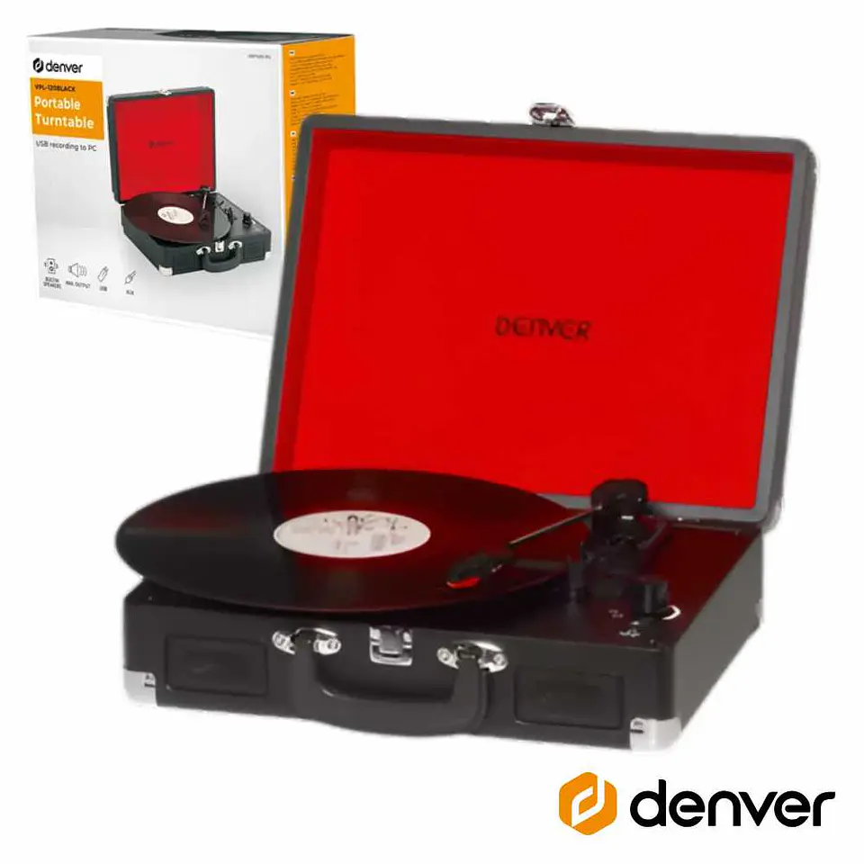 GIRA-DISCOS 33/45/78RPM VINTAGE 2x1W PRETO DENVER 1