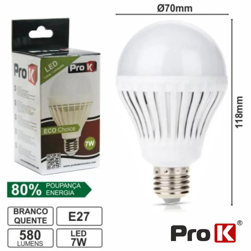 LÂMPADA E27 7W=40W 230V 24 LEDS GLOBO BRANCO QUENTE 580LM PR 1