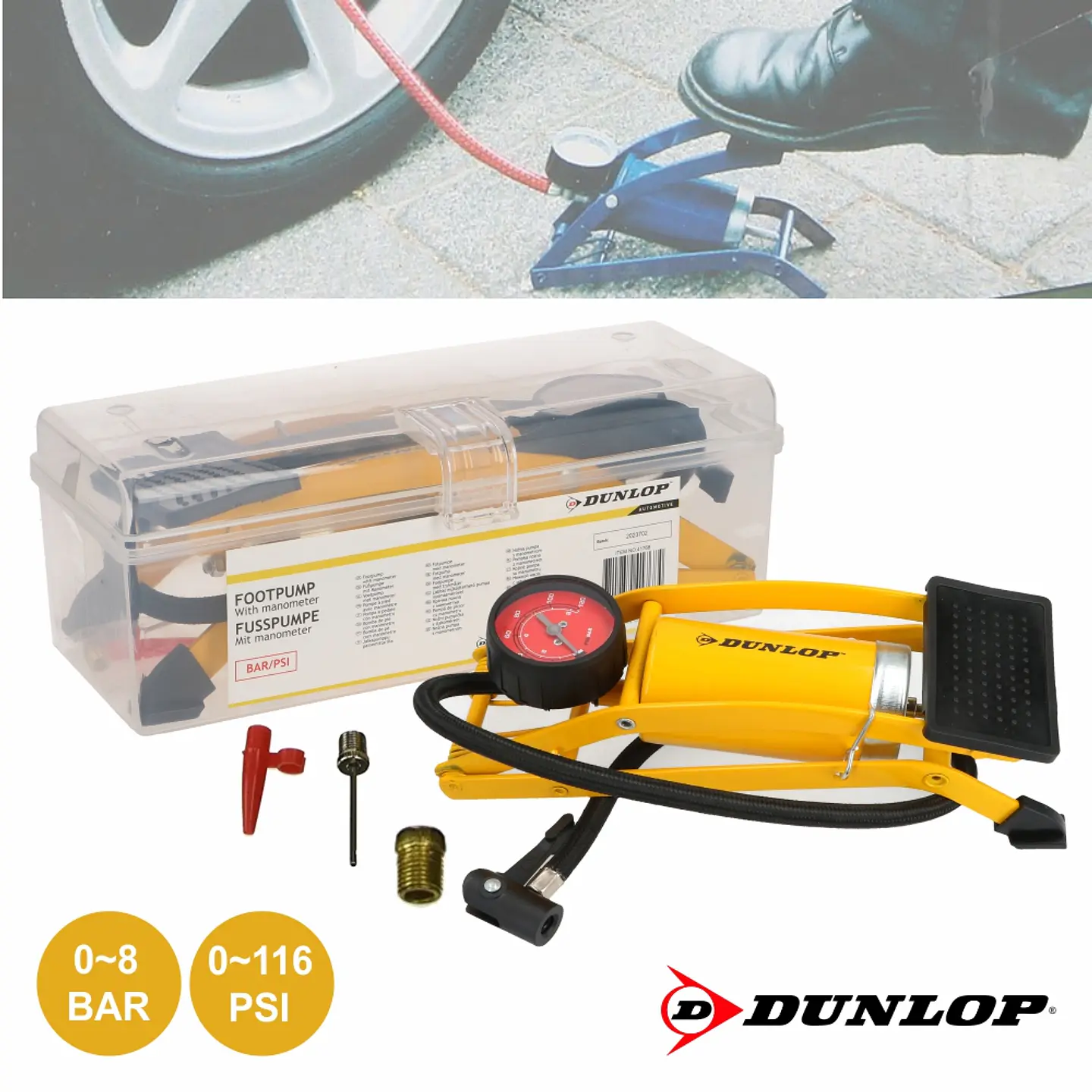 BOMBA MANUAL DE PÉ C/ ADAPTADOR DUNLOP 1