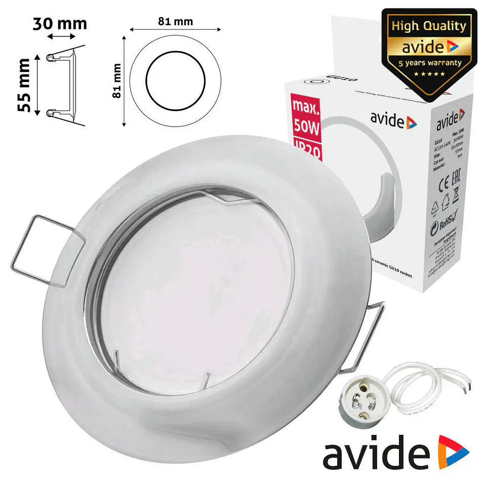ARO REDONDO FIXO CÓNICO CROMADO P/ MR16-GU10 AVIDE 1