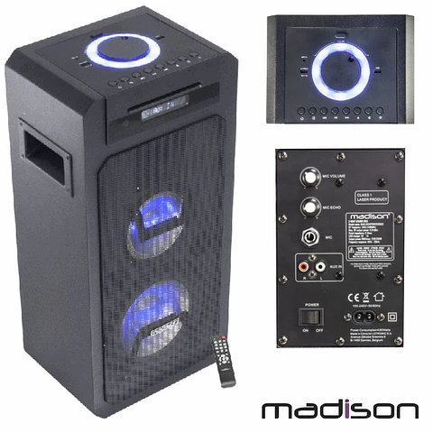 Coluna Amplificada 350W LEDS CD/USB/BT c/ Comando MADISON