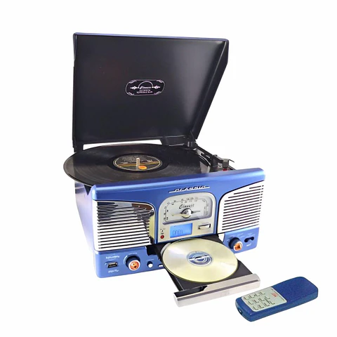 Gira-Discos 33/45/78RPM Vintage CD/FM/USB/Micro SD Azul UK