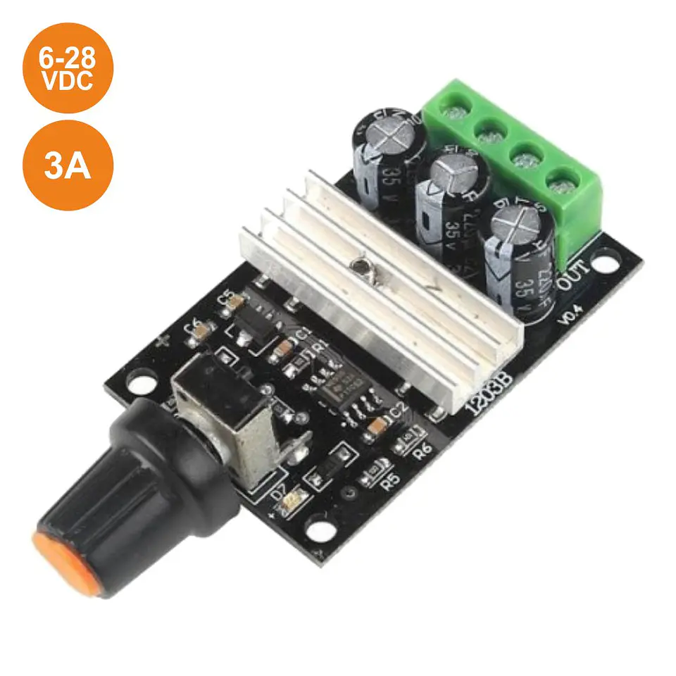 REGULADOR DC P/ MOTORES CONTÍNUOS PWM 6-28V 3A 1