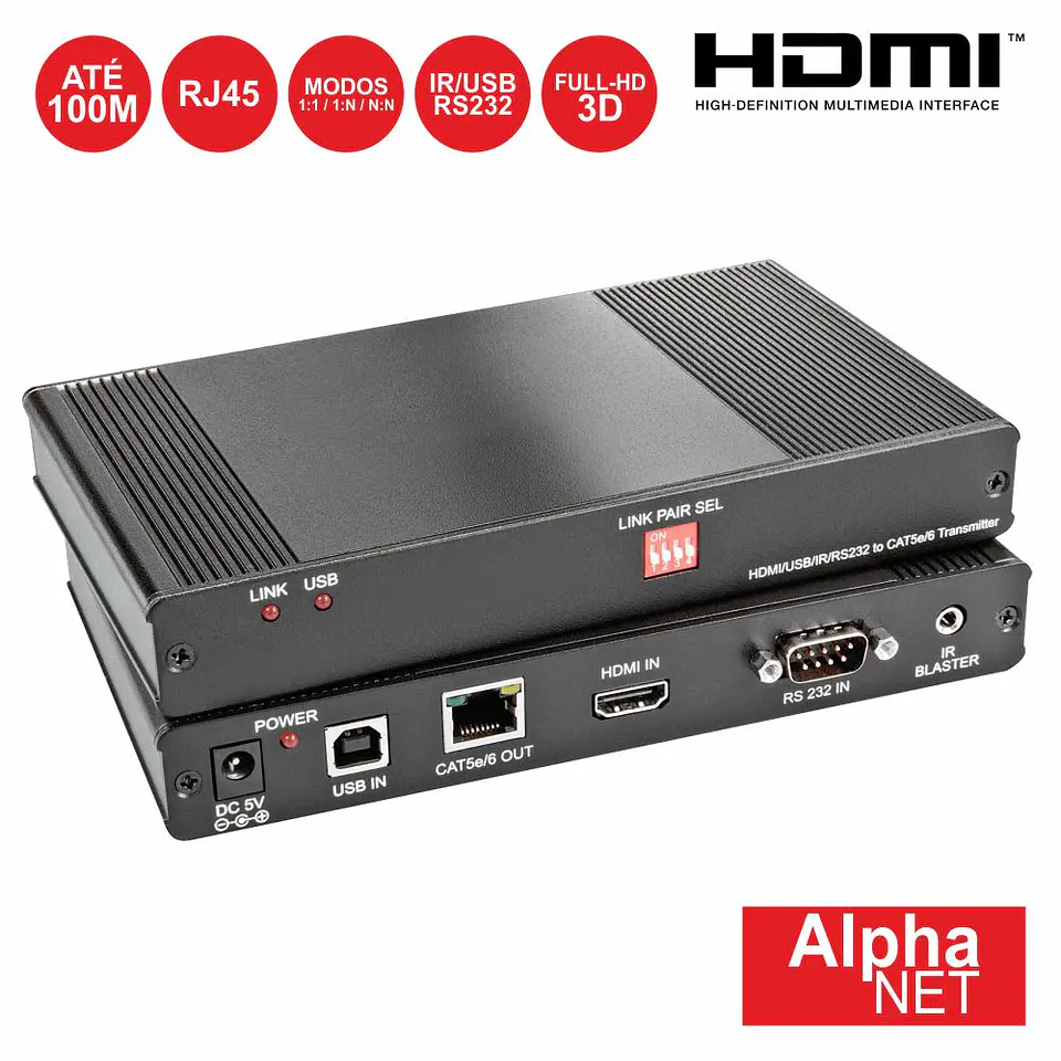TRANSMISSOR HDMI/USB/RS232/IR VIA RJ45 100M ALPHANET 1