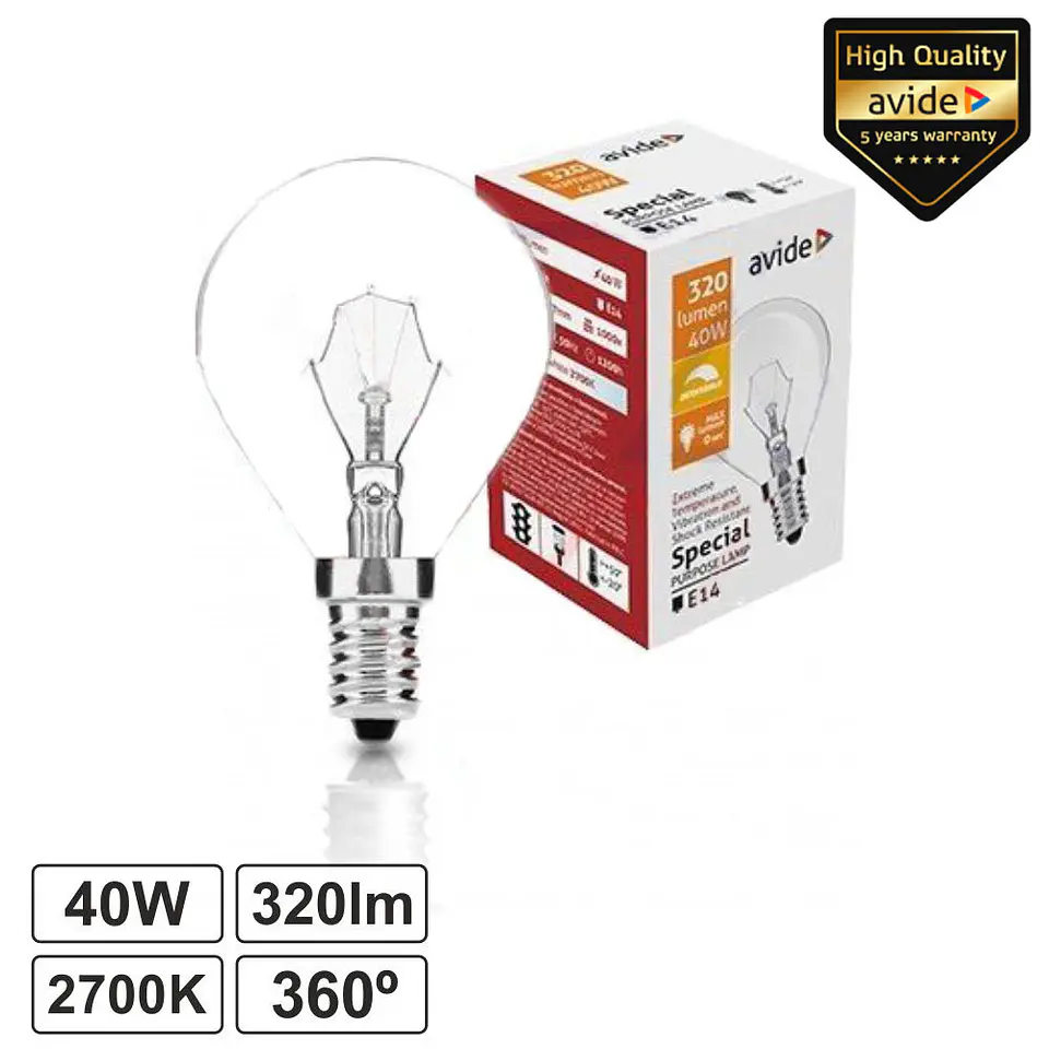Lâmpada E14 40W Globo Alta Resistência 2700K Dimável AVIDE 1