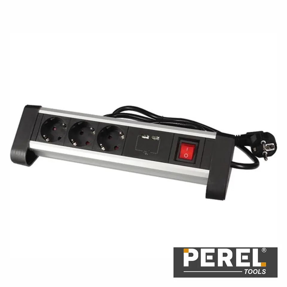 Extensão Elétrica 3x Schuko 2x USB-A 1.4m PEREL 1