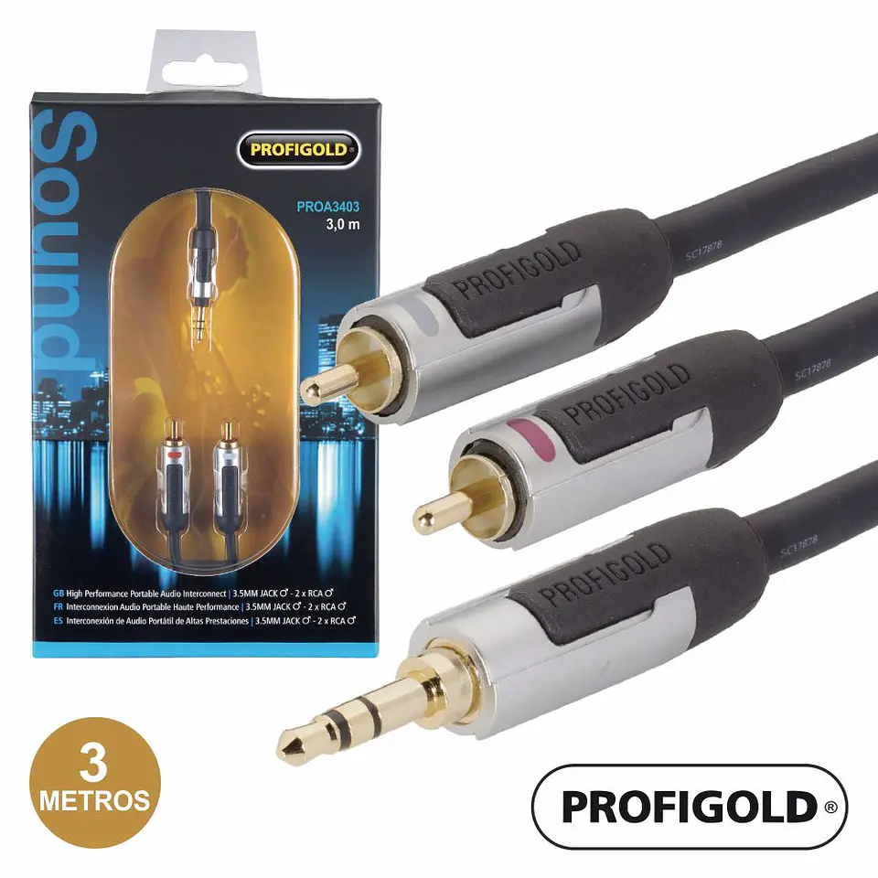 CABO JACK 3.5MM MACHO ST / 2-RCA MACHO 3M PROFIGOLD 1