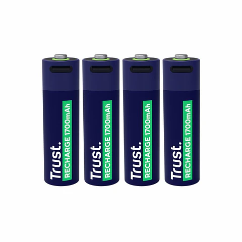 Pilha Lítio Recarregável AA 1.5V 1700mAh C/ USB-C x4 TRUST