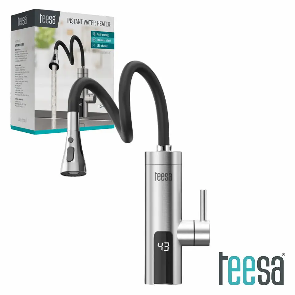 Torneira Elétrica Flexível Bancada 240V 3000W Inox TEESA 1