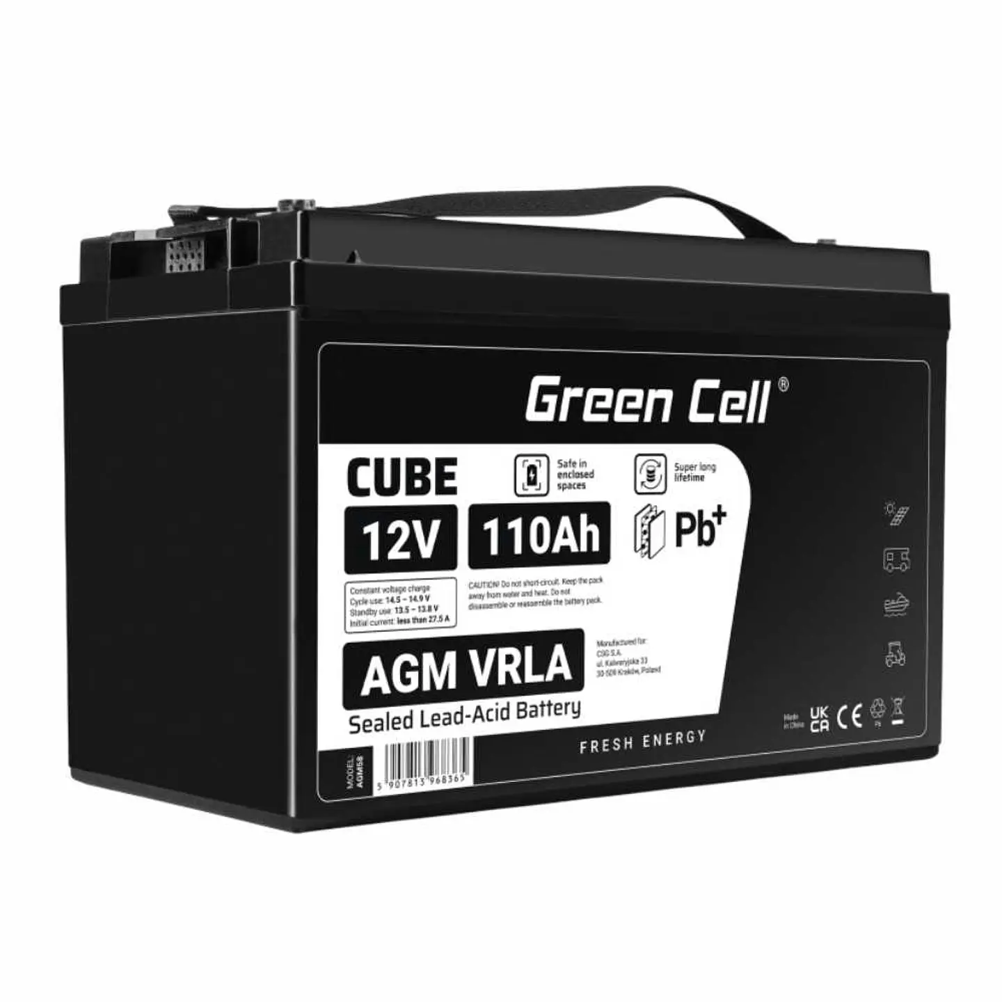 Bateria Chumbo Gel AGM 12V 110A GREEN CELL 1