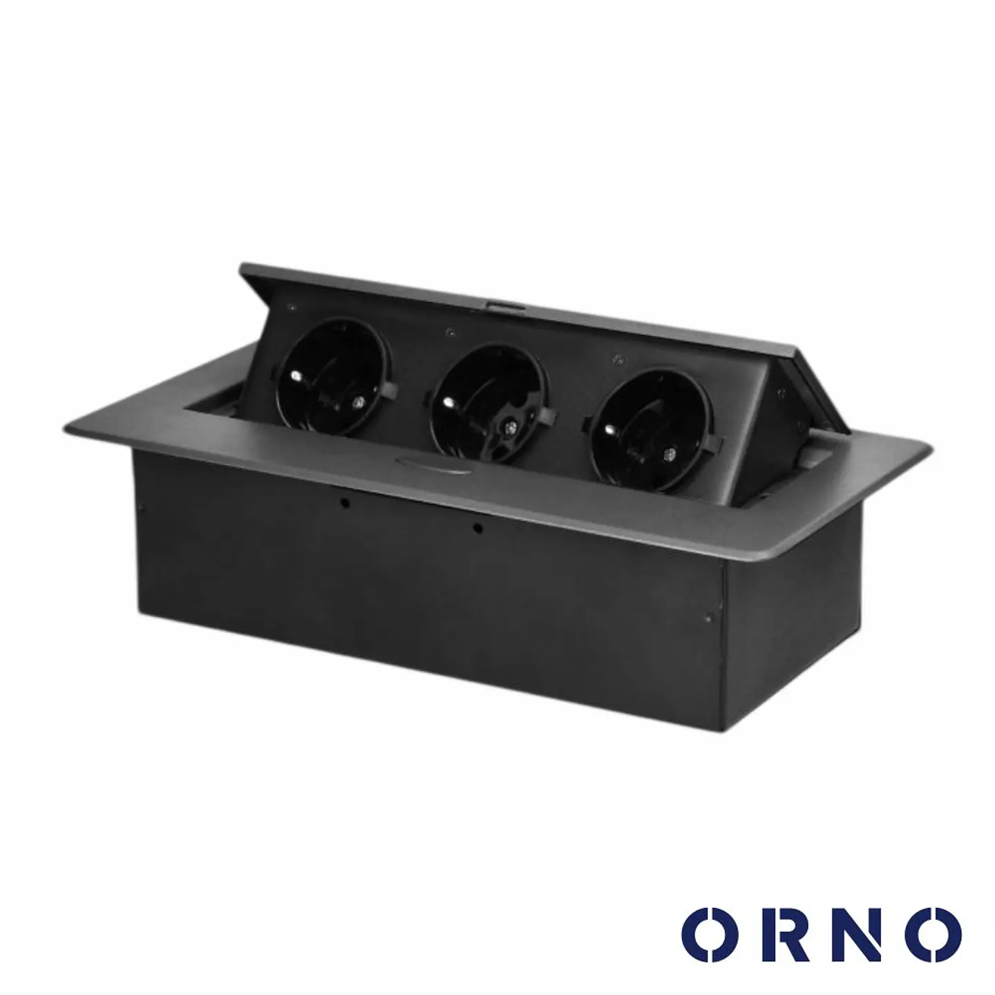 Tomada Elétrica Encastrar 3x Schuko Preta ORNO 1