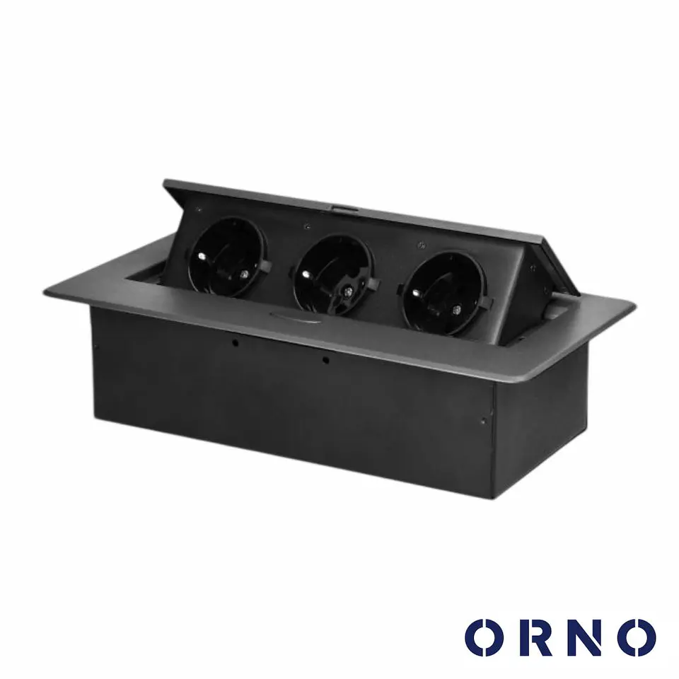 Tomada Elétrica Encastrar 3x Schuko Preta ORNO 1