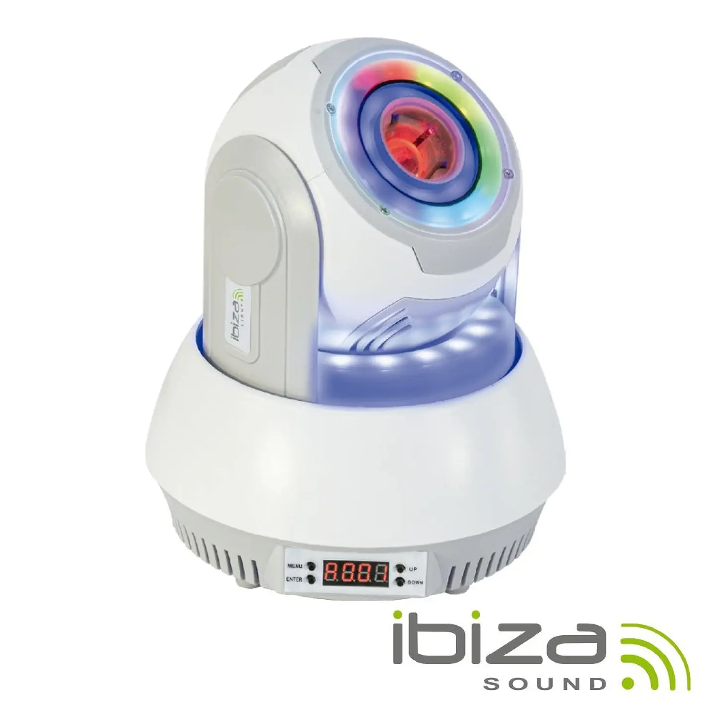 Moving Head 30W 7 Gobos / 3 Anéis LED RGB DMX Mic IBIZA 1