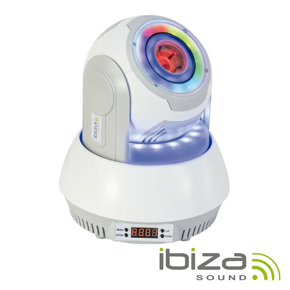 Moving Head 30W 7 Gobos / 3 Anéis LED RGB DMX Mic IBIZA 1