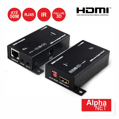 RECEPTOR E TRANSMISSOR HDMI VIA RJ45 CAT5/6  50M IR ALPHANET