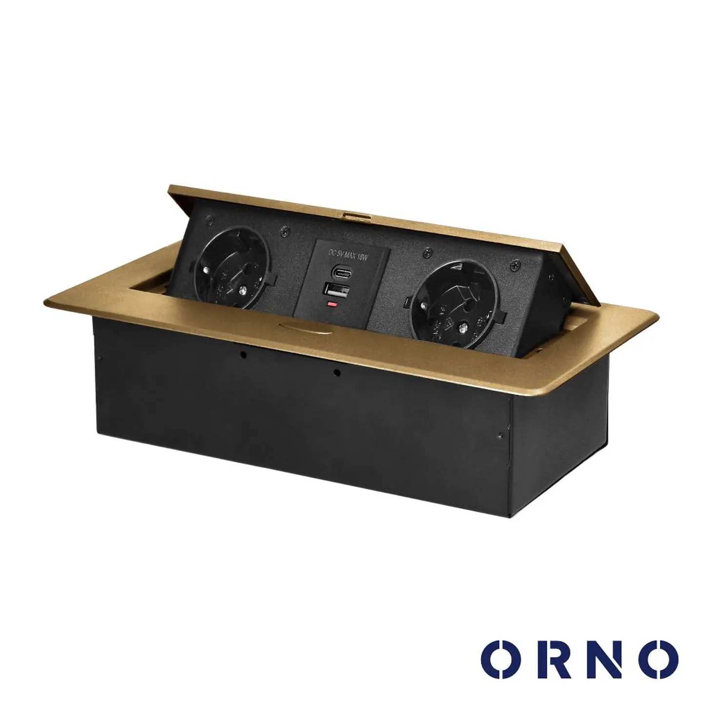 Tomada Elétrica Encastrar 2x Schuko 2x USB Dourado ORNO 1